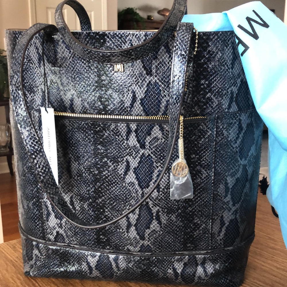 Antonio Melani Snakeskin Python Embossed Leather Tote